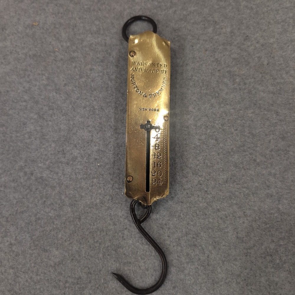 c. 1860s Morton & Bremner NY Antique Brass Spring Scale 24lb Primitive Balance‎